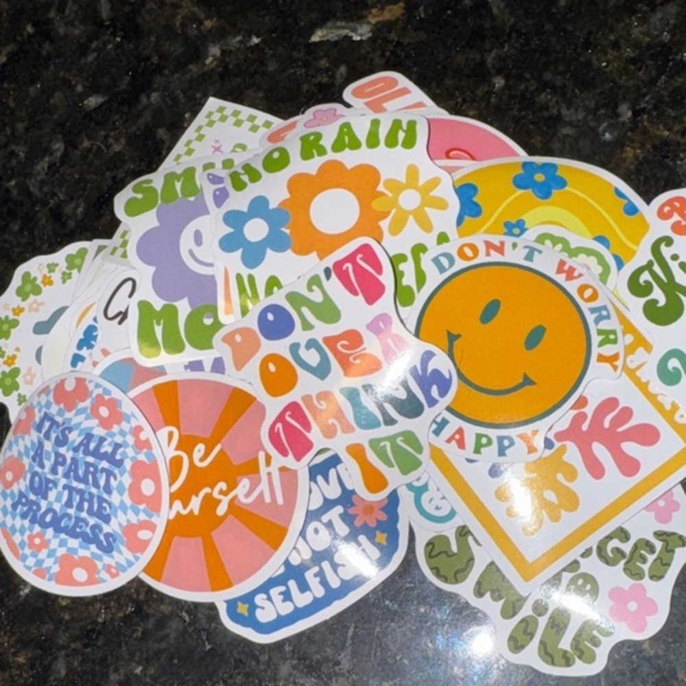 50 colorful groovy positive vibe shiny sticker pack